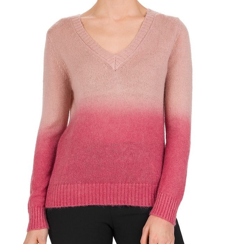 Gerard Darel Paris Womens Wool Mohair Pink Dip-Dyed Ombre V-Neck Sweater Size 4